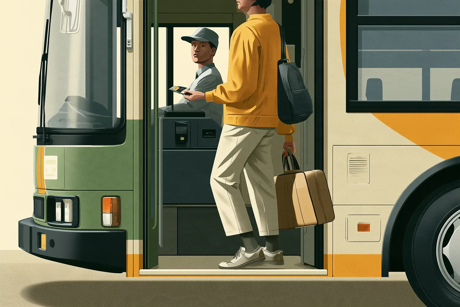 A passenger boarding a Toei bus at the front door, tapping a card beside the driver